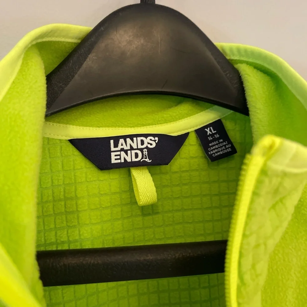 Lands End Neon Yellow reflective fleece vest NWOT